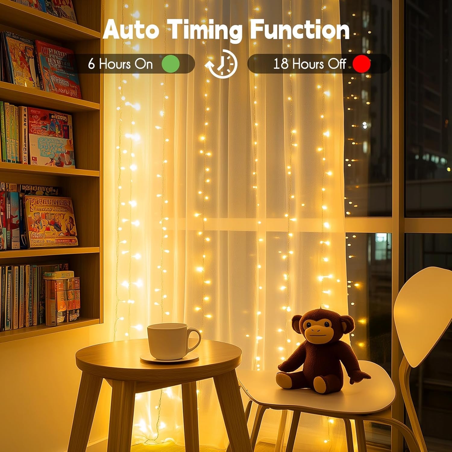 Hanging Window Curtain Lights 9.8 Feet Dimmable and Connectable with 300 Led, Remote, 8 Lighting Modes, Timer for Bedroom Wall Party Indoor Outdoor Decor, Warm White (Curtain Is Not Included)