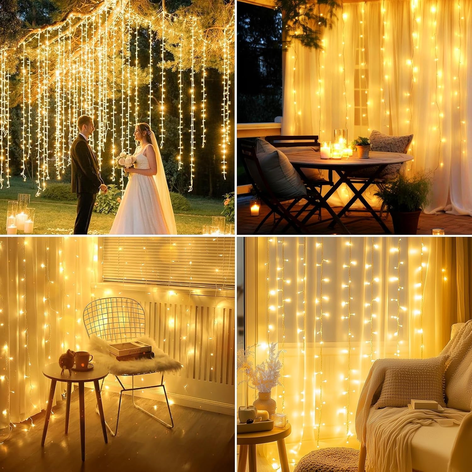 Hanging Window Curtain Lights 9.8 Feet Dimmable and Connectable with 300 Led, Remote, 8 Lighting Modes, Timer for Bedroom Wall Party Indoor Outdoor Decor, Warm White (Curtain Is Not Included)