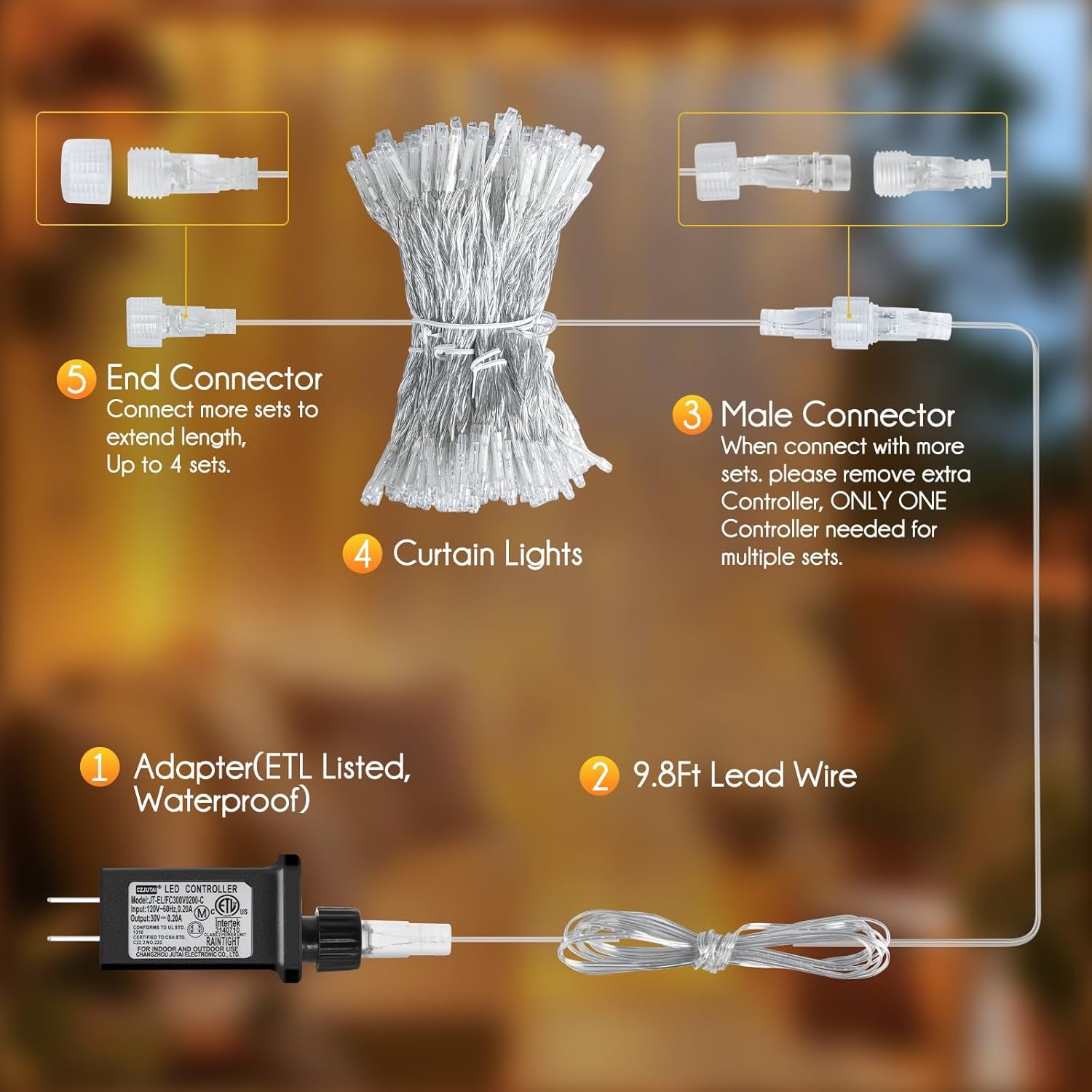 Hanging Window Curtain Lights 9.8 Feet Dimmable and Connectable with 300 Led, Remote, 8 Lighting Modes, Timer for Bedroom Wall Party Indoor Outdoor Decor, Warm White (Curtain Is Not Included)